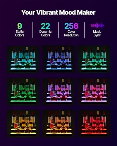 VEVOR LED Lighted Liquor Bottle Display, 3 Tiers 20 Inches Whiskey Rack, Supports USB, Illuminated Home Bar Shelf with RF Remote & App Control, 9 Static Colors, Acrylic Lighted Shelf for 15 Bottles