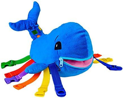 Buckle Toys Blu Whale Stuffed Animal Montessori Toys for Toddlers 1-3, Learning Activity Toy & Sensory Toys to Develop Fine Motor Skills and Problem Solving, Classroom and Toddler Travel Essential