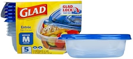 Glad GladWare Entree Food Storage Containers, Medium Square, 25 Oz, 5 Count