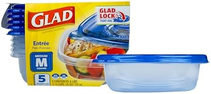 Glad GladWare Entree Food Storage Containers, Medium Square, 25 Oz, 5 Count
