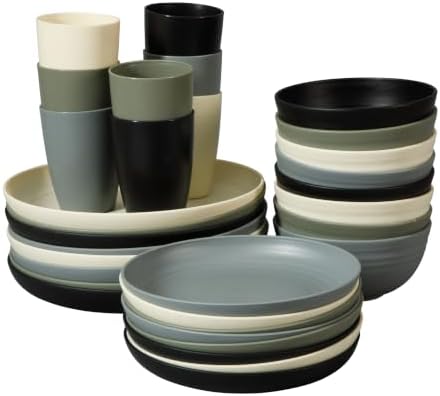 Gibson Home Plates and Bowls Set, 32 Piece Wheat Straw Dinnerware for 8