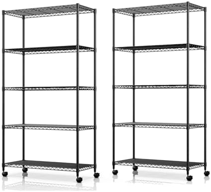 Simple Deluxe Heavy Duty 5-Shelf Storage Shelving Unit, 1250lbs Loading Capacity, 29.92" D x 13.98" W x 61.09" H, Black, 2 Pack