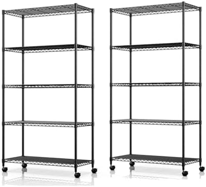 Simple Deluxe Heavy Duty 5-Shelf Storage Shelving Unit, 1250lbs Loading Capacity, 29.92" D x 13.98" W x 61.09" H, Black, 2 Pack