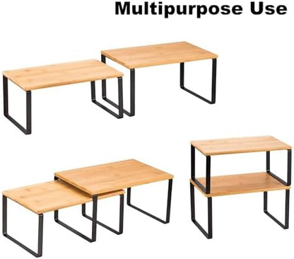 NEX Bamboo Cabinet Organizer Shelf, Kitchen Counter Shelves Set of 4