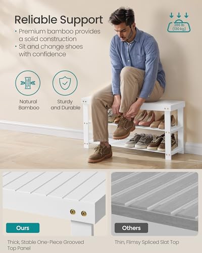 SONGMICS Shoe Rack Bench, 3-Tier Bamboo Entryway Bench, 35.2 Inches Width