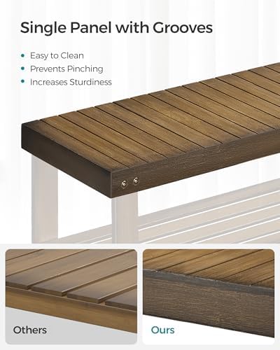 SONGMICS Shoe Rack Bench, 3-Tier Bamboo Entryway Bench, 27.6 Inches Width