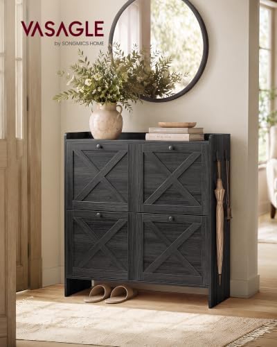 VASAGLE Narrow Shoe Storage Cabinet Organizer with 4 Flip Drawers