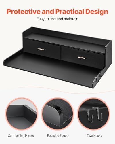 VEVOR Washer Dryer Countertop 2 Drawers, Laundry Topper with 2 Hooks, Black