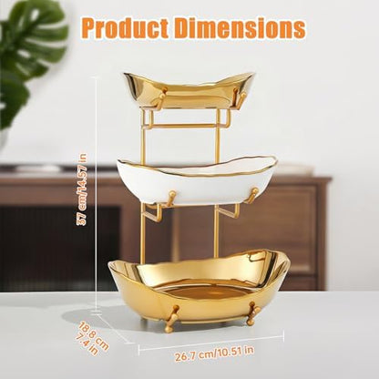 3 Tier Fruit Basket, Ceramic Fruit Bowl for Kitchen Counter