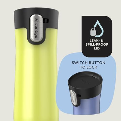 Contigo® AUTOSEAL® West Loop Vacuum-Insulated Stainless Steel Travel Mug with Easy-Clean Lid, 20 oz, 2-Pack, Aster Frosted Pearl; Limelight Frosted Pearl
