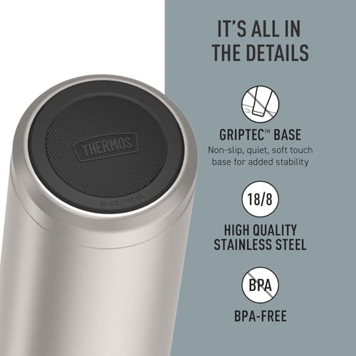 THERMOS ICON SERIES, Stainless Steel Water Bottle with Spout - 24 Ounce, Matte Stainless Steel - Vacuum Insulated Water Bottle with Lid