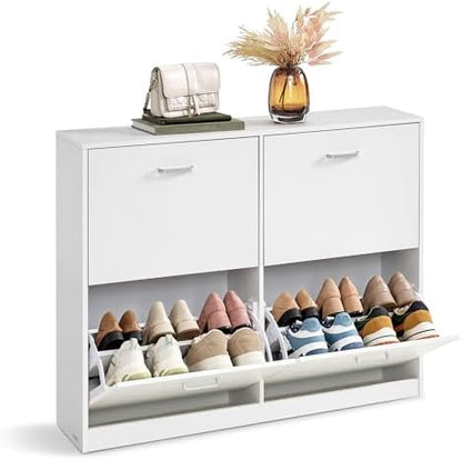VASAGLE Shoe Cabinet with 4 Flip Doors, for 16-28 Pairs of Shoes