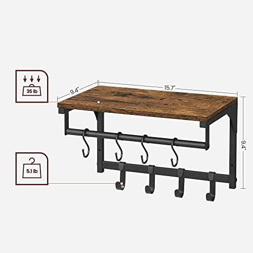 VASAGLE Laundry Room Shelf Wall Mounted, with 8 Removable Hooks
