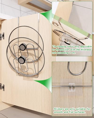 Over Cabinet Door Pot Lid Organizer, 2-Tier Stainless Steel Pan Cover Rack, Kitchen Storage Holder