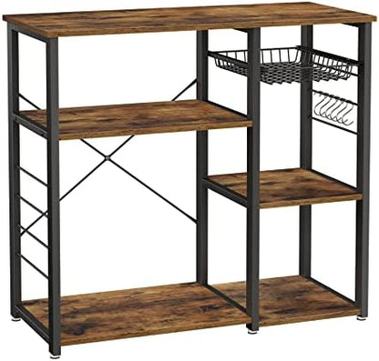 VASAGLE Kitchen Baker’s Rack, Steel Frame, Wire Basket, 6 Hooks