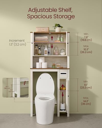 VASAGLE Over the Toilet Storage Cabinet, Doors, Adjustable Shelves, 31.3''W