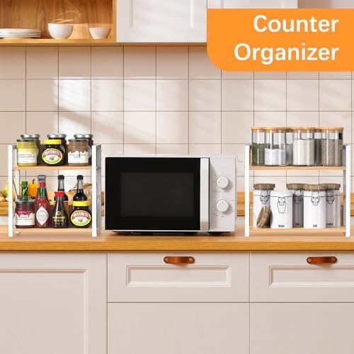 RUILALIFE Spice-Rack-Organizer-Shelf for Kitchen Counter, 2 Tiers Coffee Bar Station Organizer for Countertop，Space Saving Desk Shelving Riser Unit (Maple, Medium)