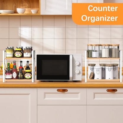 RUILALIFE Spice-Rack-Organizer-Shelf for Kitchen Counter, 2 Tiers Coffee Bar Station Organizer for Countertop，Space Saving Desk Shelving Riser Unit (Maple, Medium)