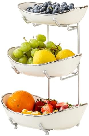 3 Tier Fruit Basket, Ceramic Fruit Bowl for Kitchen Counter
