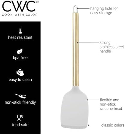 COOK WITH COLOR Silicone Cooking Utensils, Kitchen Utensil Set, Easy to Clean Silicone Kitchen Utensils, Cooking Utensils for Nonstick Cookware, Kitchen Gadgets Set with Holder, 11 Pieces