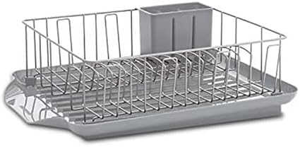 Farberware Classic 3-Piece Dish Drying Rack Set, Gray - Rust-Resistant Dish Rack for Kitchen Counter with Self-Draining Board and Flatware Caddy