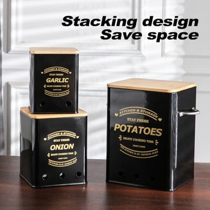 Potato Onion Garlic Storage Bin Set of 3, Metal