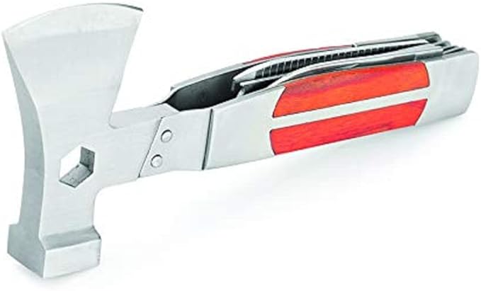 Sheffield 12301 Axe Multi Tool, 12-in-1 Camping Knives & Tools, Utility Tool Double Axe Head, Camping Tool, Stainless Steel Knife Multitool