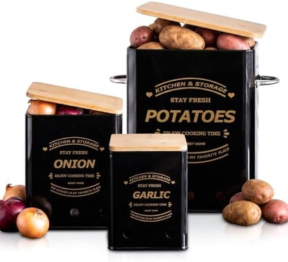Potato Onion Garlic Storage Bin Set of 3, Metal