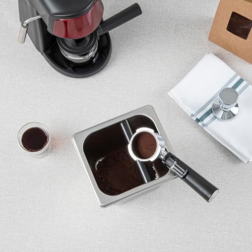 Restaurantware Espresso Knock Box - 1 Case - 6" Inch Deep Stainless Steel Basin Coffee Ground Bin - Removable Knock Bar With Non-Slip Base, Silver Coffee Puck Container For Home Barista Use