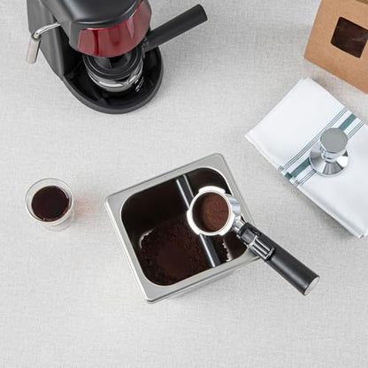 Restaurantware Espresso Knock Box - 1 Case - 6" Inch Deep Stainless Steel Basin Coffee Ground Bin - Removable Knock Bar With Non-Slip Base, Silver Coffee Puck Container For Home Barista Use