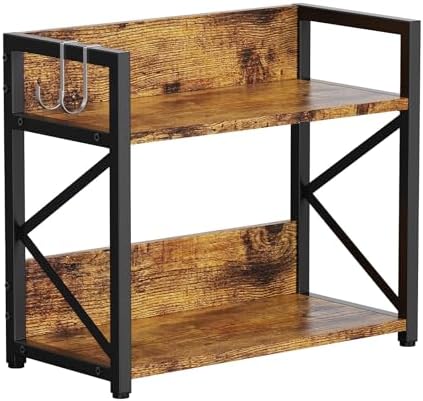 RUILALIFE 2 Tier Kitchen Counter Shelf Organizer, Coffee Bar Station Organizer for Countertop，Space Saving Spice Rack, Desk Shelf Riser, Coffee Bar Accessories(Rustic Brown, Medium)