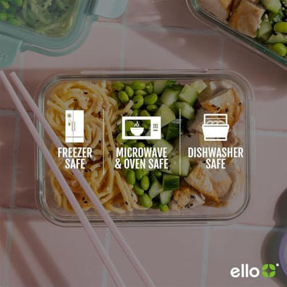 Ello Color Lock 2 Cup Glass Meal Prep Set with Lids, 3 Pack,Desert Festival