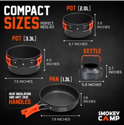 Camping Cookware Mess Kit Set with Stove - Backpacking Camping Pots and Pans Set, All in One Non-Stick Camping Cooking Set, Portable Stove, Hiking, Picnic, Outdoor & Camping Cookware Set