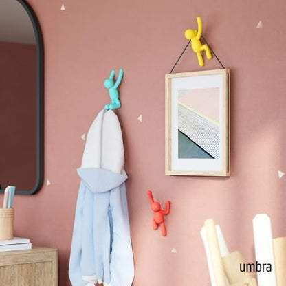 Umbra Buddy Wall Hooks, Wall Mount Coat Hooks, Set of 3, Multi-Color