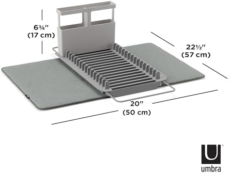 Umbra Udry Dish Drying Rack, Over Sink Foldable, 16 Slots, Dark Grey