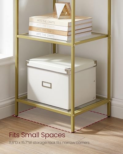 VASAGLE Bookcase Bookshelf, Tempered Glass Bookshelves, Steel Frame
