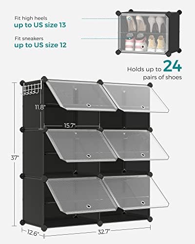 SONGMICS Shoe Rack, 6-Tier with Doors, 24-Pair Storage Cabinet