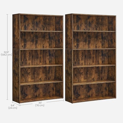VASAGLE Set of 2 5-Tier Open Bookshelves, 30 Inches Wide
