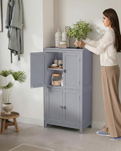 VASAGLE Bathroom Floor Storage Cabinet with 4 Doors, Dove Gray,