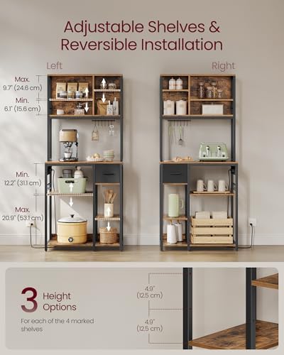 VASAGLE Bakers Rack with Charging Station, Coffee Bar, 12 Hooks