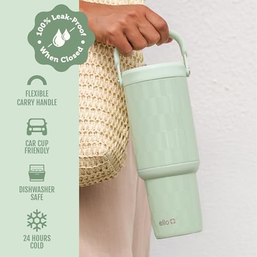 Ello Oasis Go+ 32oz Insulated Stainless Steel Tumbler with Straw, Jadeglow