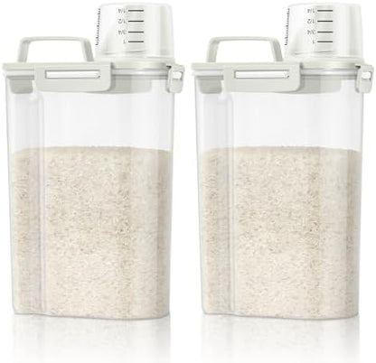 TBMax Rice Container Cereal Storage Container 2 Pack 5 Lbs, Kitchen Pantry Dry Food Storage Holder with Easy-Pouring Spout & Handy Cup, Small Pet Dog Cat Food Dispenser for Daily Feeding -Beige