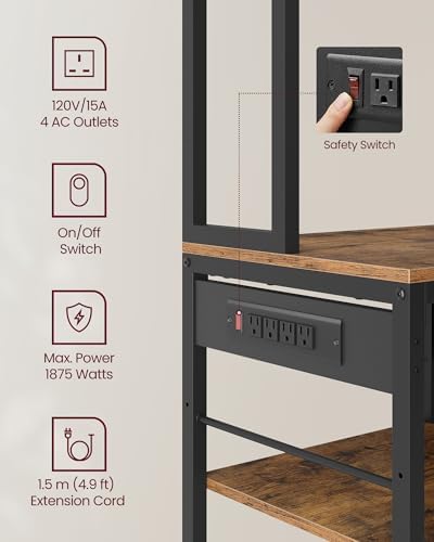 VASAGLE Bakers Rack with Charging Station, Coffee Bar, 12 Hooks