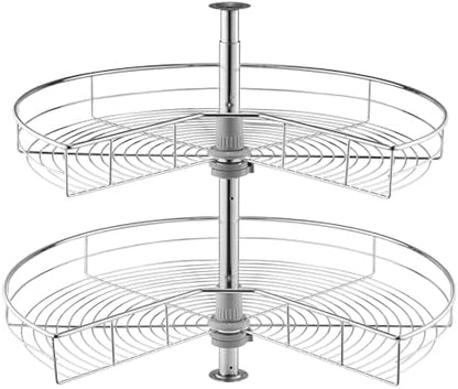 VEVOR 28" Kidney Shaped Chrome Corner Organizer, 360° Rotatble Kitchen Base Cabinet Blind Corner, 2 Tier Height Adjustable Storage Rack, Carbon Steel Lazy Susan Replacement Shelf for Cabinet Corner
