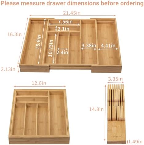 TIOPGHAD Expandable Bamboo Silverware Drawer Organizer Tray, Natural