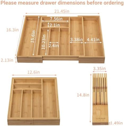 TIOPGHAD Expandable Bamboo Silverware Drawer Organizer Tray, Natural
