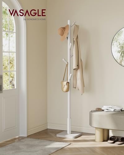 VASAGLE Solid Wood Coat Rack, Free Standing, 8 Hooks, 3 Height Options
