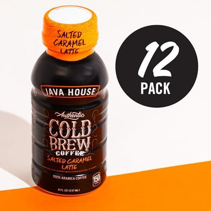 Java House Cold Brew Coffee Ready to Drink Bottles - Salted Caramel Latte - Pack of 12 8oz Bottles - 100% Arabica Coffee