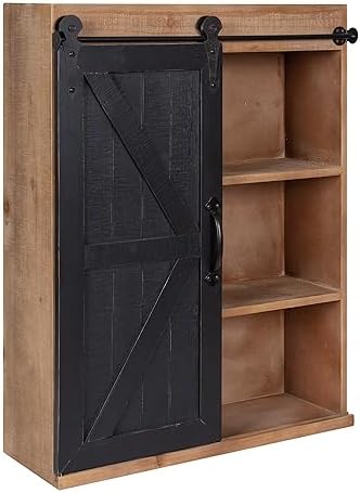 Kate and Laurel Cates Rustic Wall Cabinet; 22 x 28; Black and Rustic Brown; Farmhouse Wall-Mounted Storage Cabinet