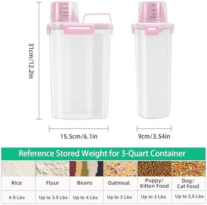 TBMax Rice Container 2 Pack 5 Lbs Cereal Container Storage, Kitchen Pantry Food Storage Holder with Cup, Small Pet Dog Cat Food Container -Pink